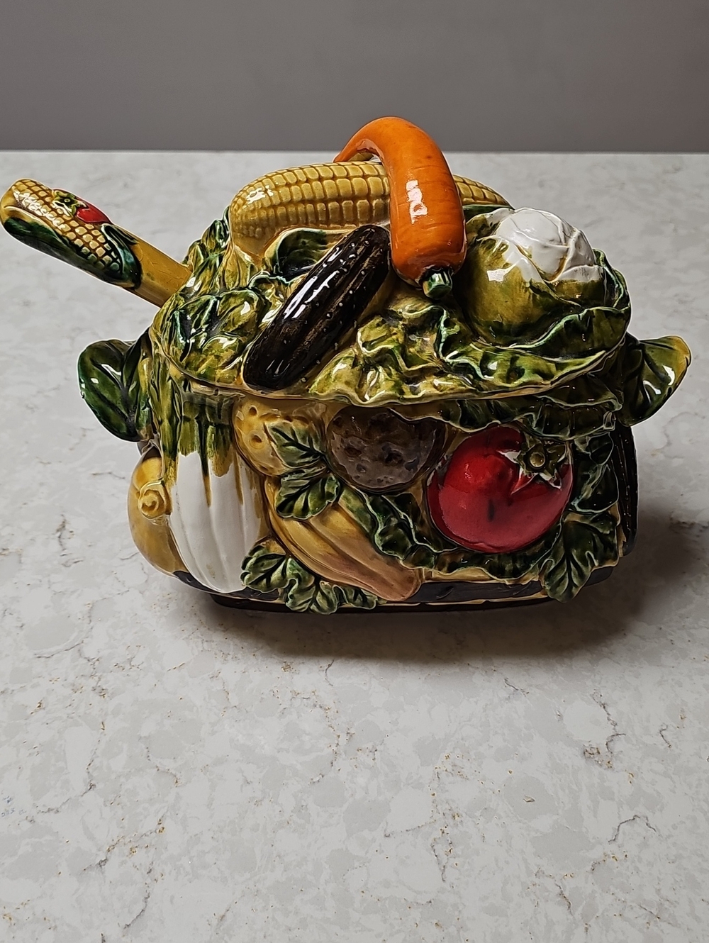 Vintage Majolica Hand Painted Ceramic Vegetable Tureen